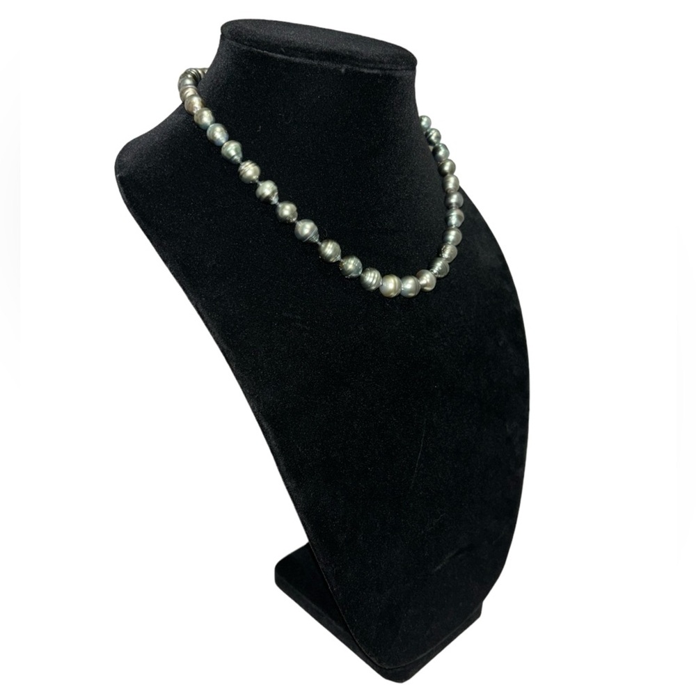 Tahitian Pearl Necklace 18” 14k White Gold Clasp Grey/Black 8-10mm NEW IN BOX - Picture 5 of 12
